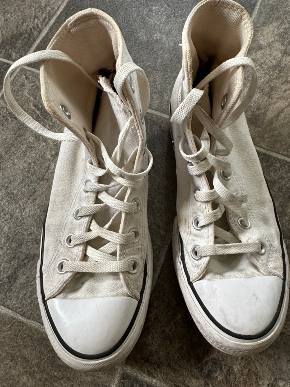 Converse White High Top Canvas Sneakers with Black Trim